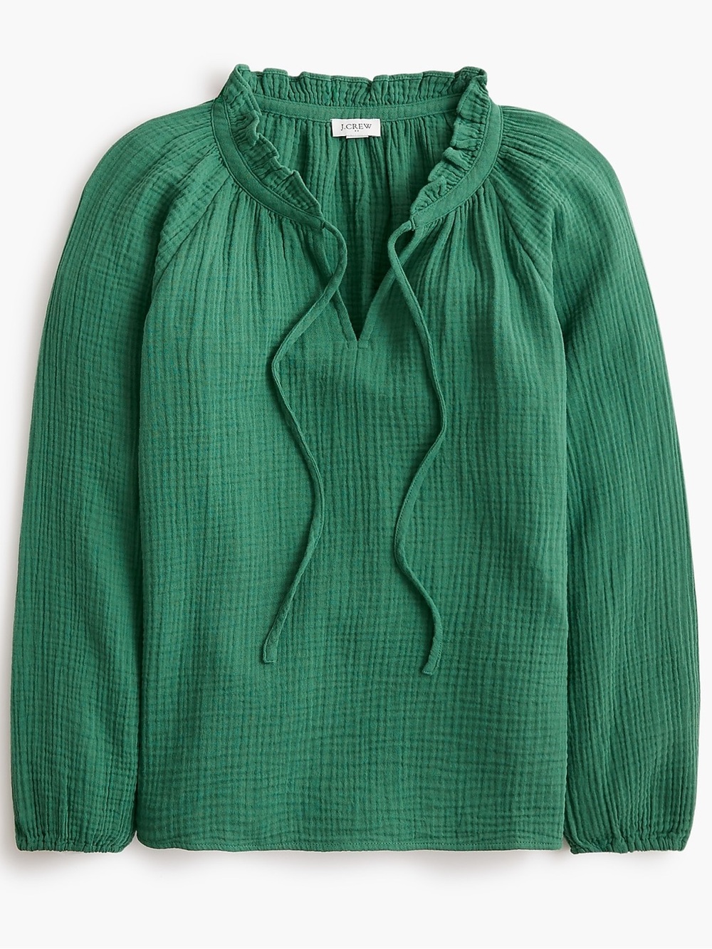 J. Crew Emerald Green Ruffle-Tie Long Sleeve Blouse